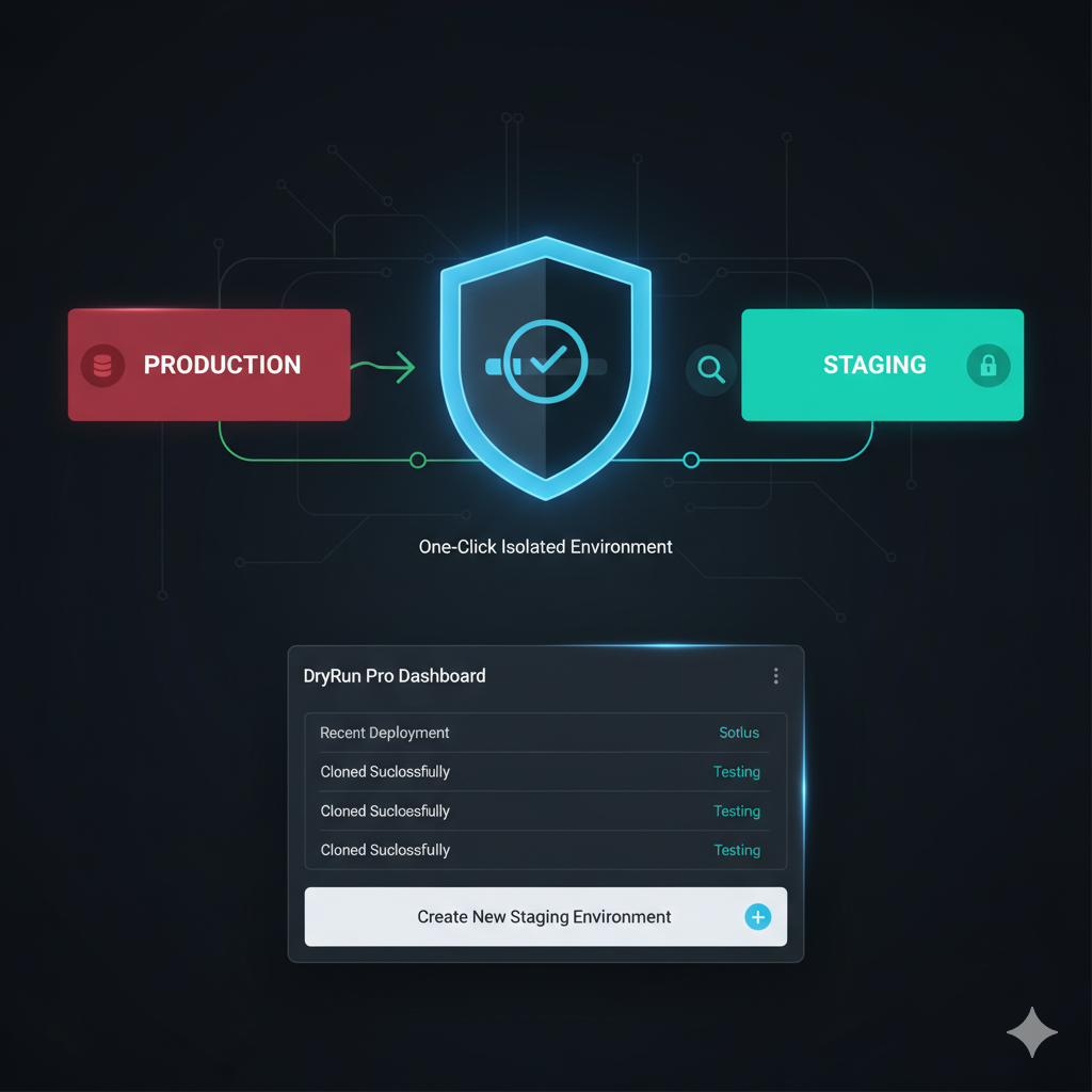 DryRun Pro dashboard showing an isolated staging environment